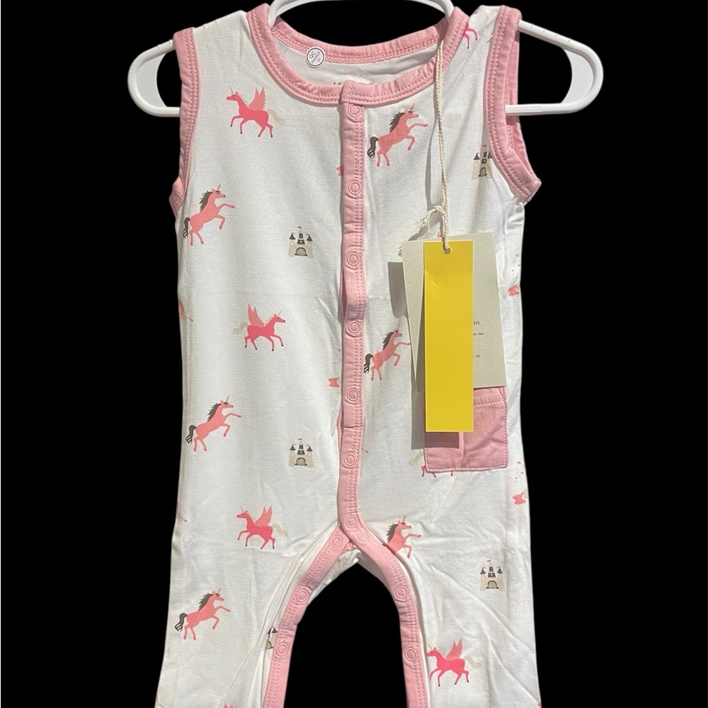 Kyte Baby Pink and White Unicorn Sleeveless Romper NWT